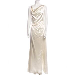 Reformation Cream Satin Cowl-Neck Maxi Dress